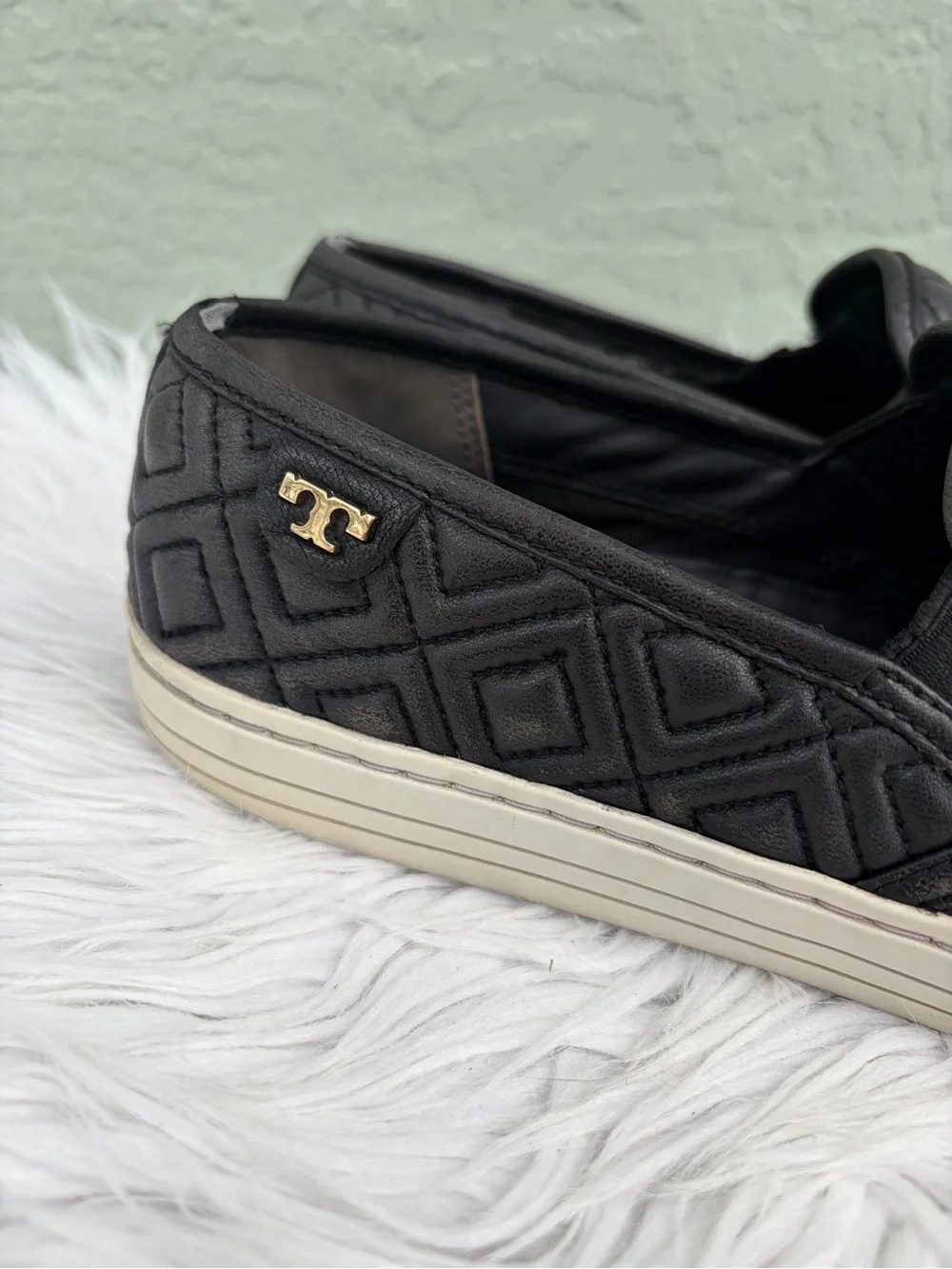 Tory Burch Jesse Quilted Slip-on Black Leather Sneaker Flats Size 8